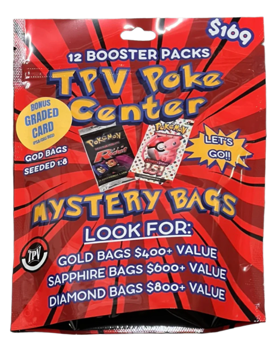 TPV Poké Center Mystery Bag - 12 Booster Packs + 1 Graded Slab